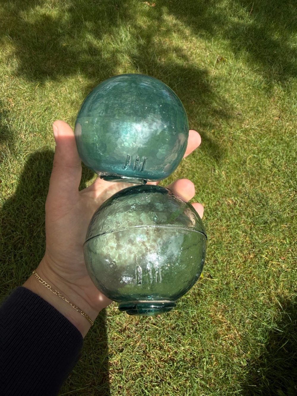 Two Vintage Double Triple Slash Japanese Glass Float Ball Fishing Puget Sound.